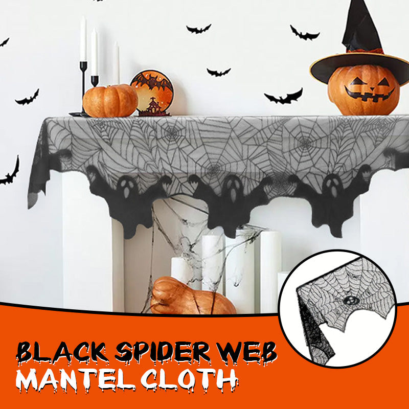Halloween Black Spider Web Mantel Cloth