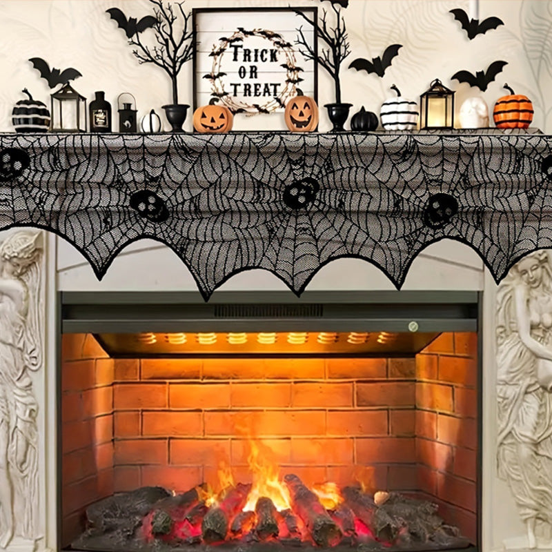 Halloween Black Spider Web Mantel Cloth