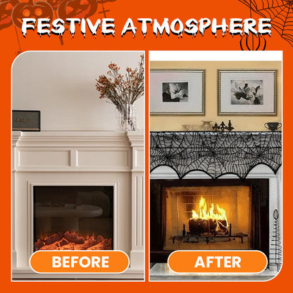 Halloween Black Spider Web Mantel Cloth