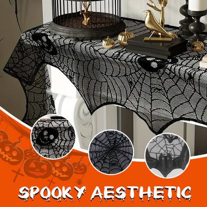 Halloween Black Spider Web Mantel Cloth