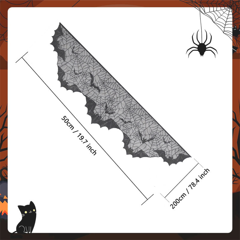 Halloween Black Spider Web Mantel Cloth