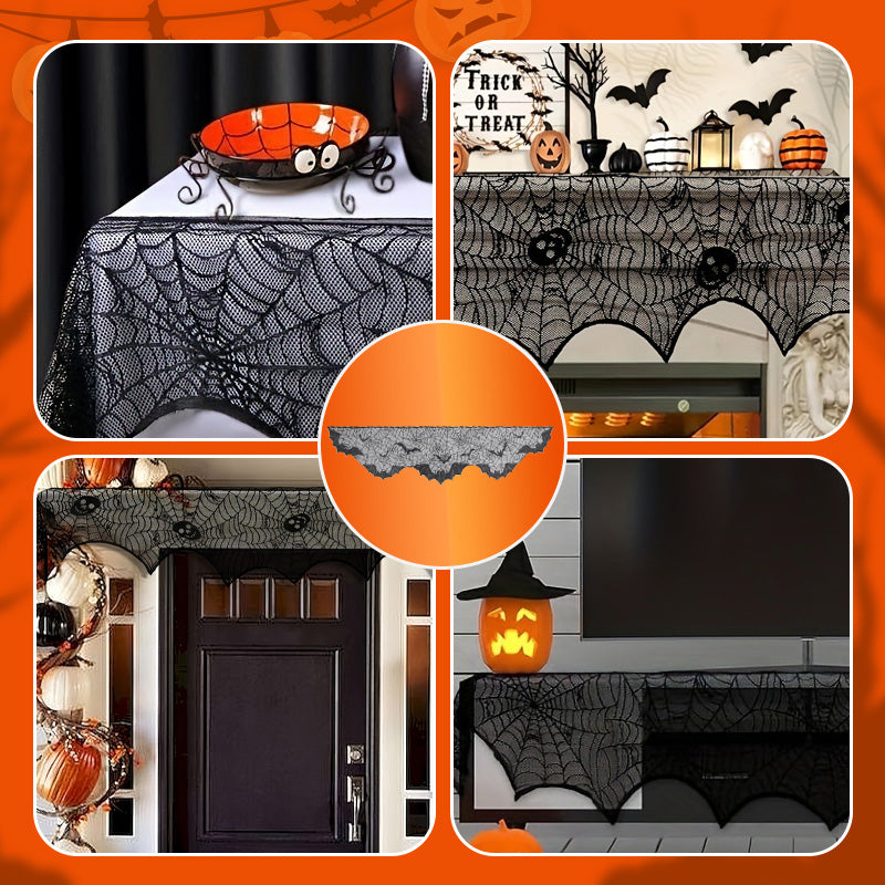 Halloween Black Spider Web Mantel Cloth