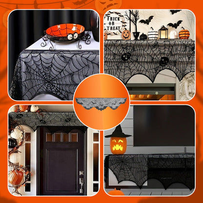 Halloween Black Spider Web Mantel Cloth