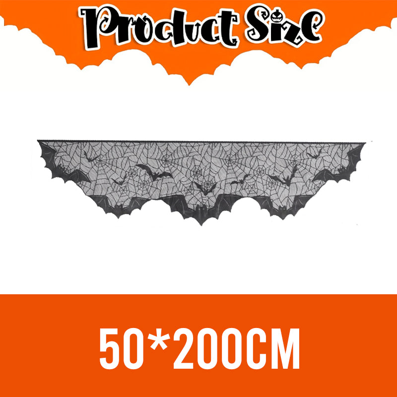 Halloween Black Spider Web Mantel Cloth