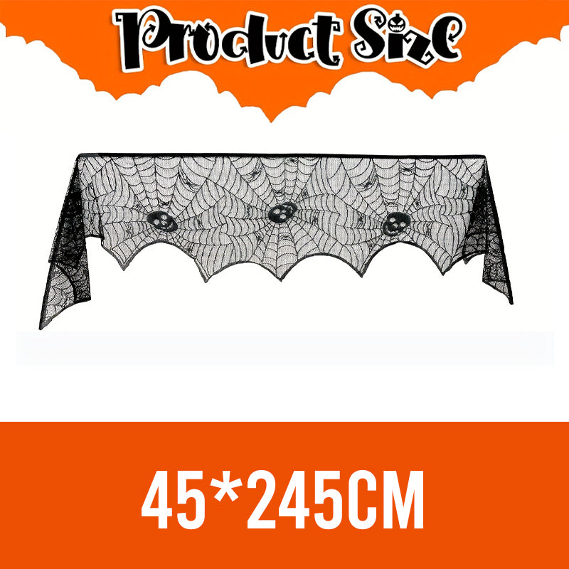 Halloween Black Spider Web Mantel Cloth
