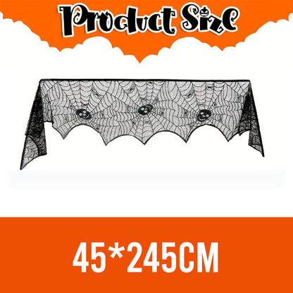 Halloween Black Spider Web Mantel Cloth