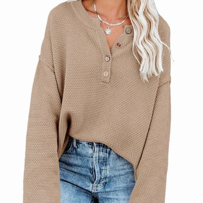 🍁New for autumn✨Henley Waffle Knit Sweater
