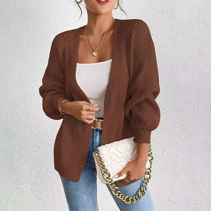 🍁New for autumn✨Chunky Knit Open Front Cardigan with Lantern Sleeves
