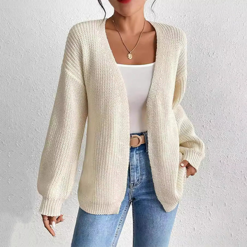 🍁New for autumn✨Chunky Knit Open Front Cardigan with Lantern Sleeves