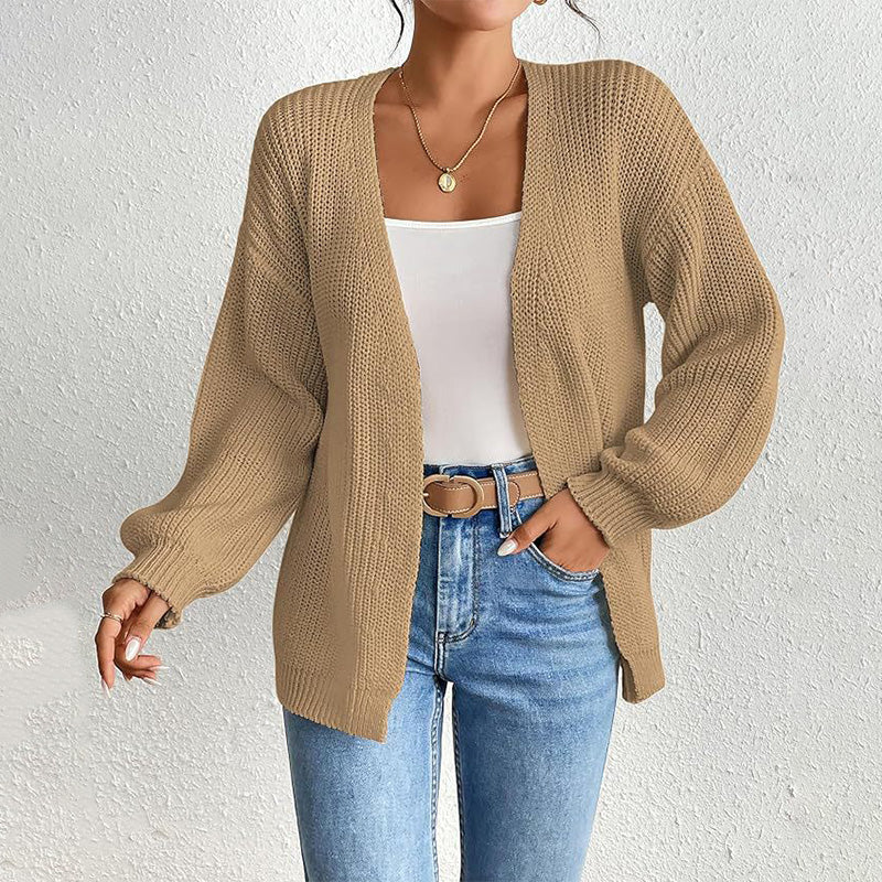 🍁New for autumn✨Chunky Knit Open Front Cardigan with Lantern Sleeves