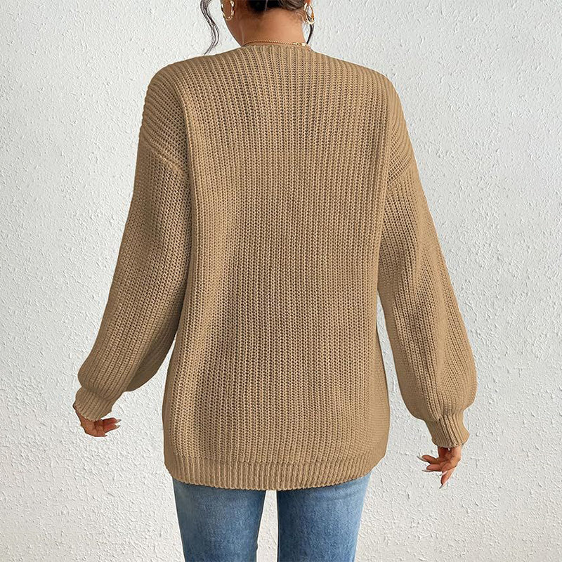 🍁New for autumn✨Chunky Knit Open Front Cardigan with Lantern Sleeves