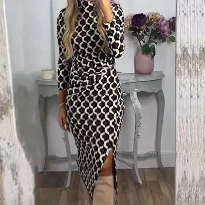 🍁New for autumn✨ Sleek Geometric Print Side Slit Dress