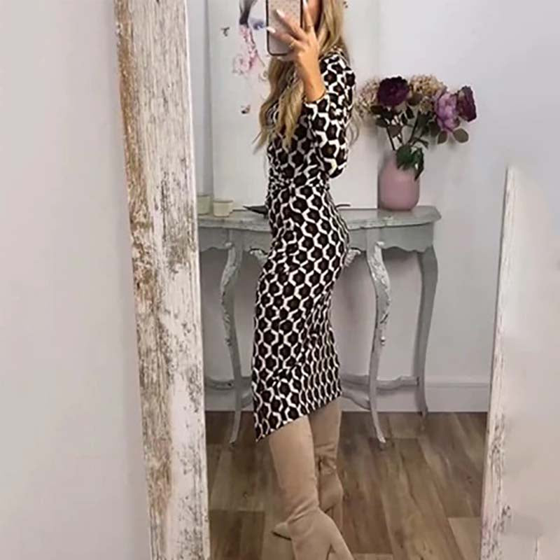 🍁New for autumn✨ Sleek Geometric Print Side Slit Dress