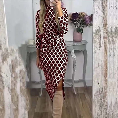 🍁New for autumn✨ Sleek Geometric Print Side Slit Dress