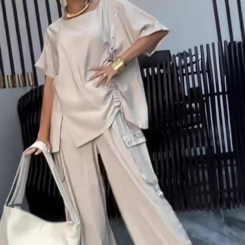 🎉Black Friday Series - Early Bird Price💖Women's Round Neck T-Shirt and Trousers Two-Piece Suit