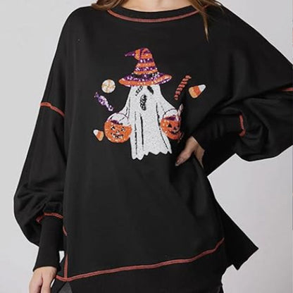 🍁New for autumn✨Women’s Trendy Halloween Ghost Sequin Sweatshirt