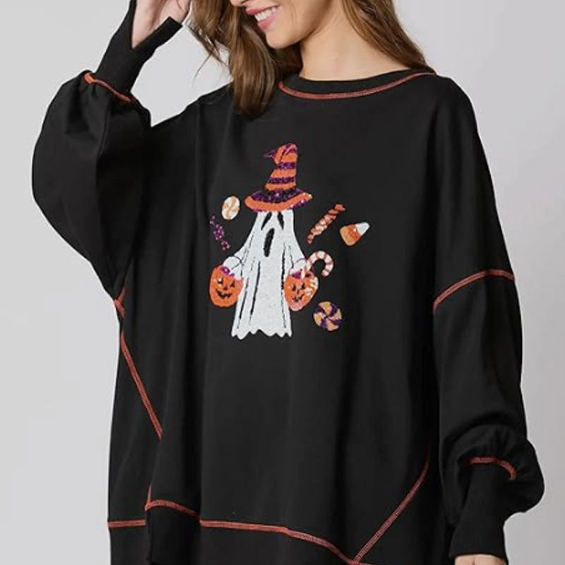 🍁New for autumn✨Women’s Trendy Halloween Ghost Sequin Sweatshirt