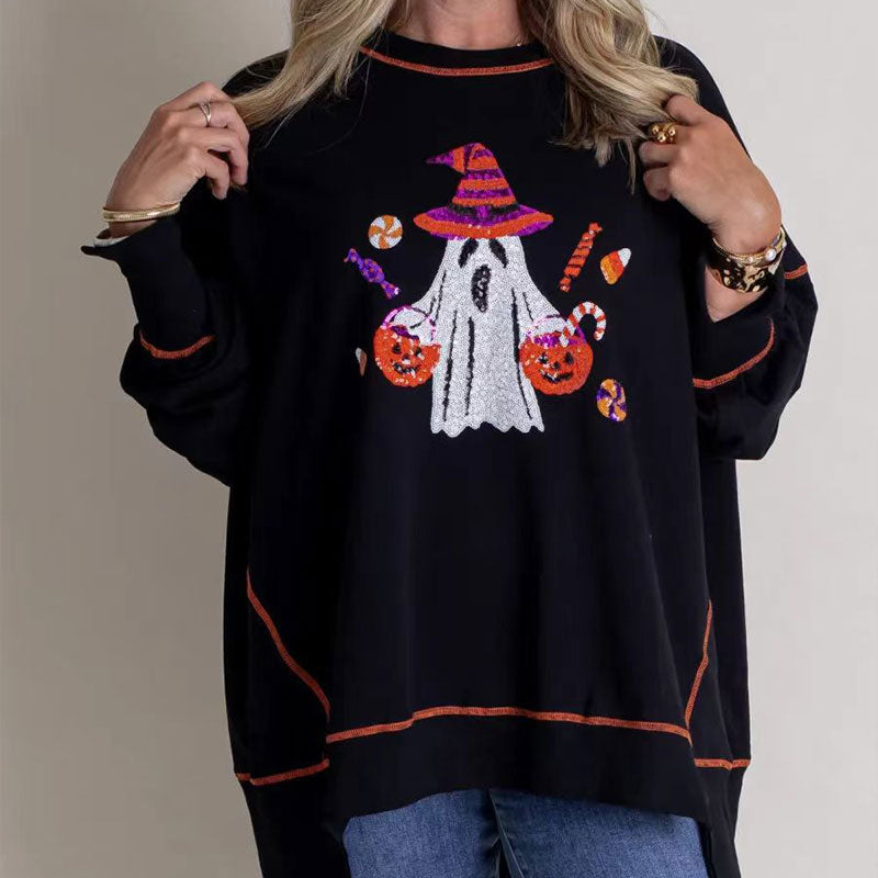🍁New for autumn✨Women’s Trendy Halloween Ghost Sequin Sweatshirt