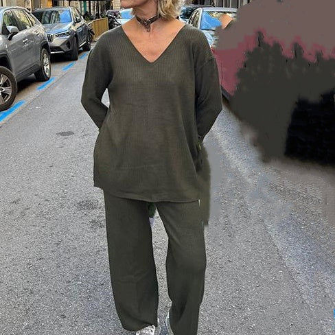 🍁New for autumn✨V-Neck Top & Wide-Leg Pants 2-Piece Set