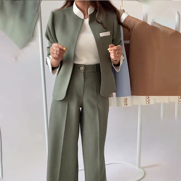🎉Black Friday Series - Early Bird Price💖Women's 2 Piece Set: Elegant Stand Collar Jacket and Pants