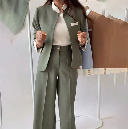 🎉Black Friday Series - Early Bird Price💖Women's 2 Piece Set: Elegant Stand Collar Jacket and Pants