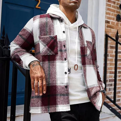🍁New for autumn✨Men's Casual Thickened Warm Plaid Jacket