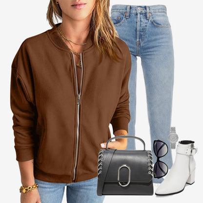 🍁New for autumn✨Women's Casual Zippered Jacket