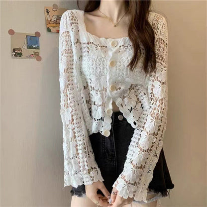 🍁New for autumn✨Crochet Lace Button-Down Cardigan