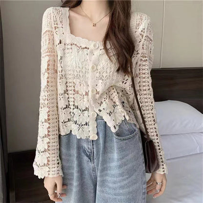 🍁New for autumn✨Crochet Lace Button-Down Cardigan