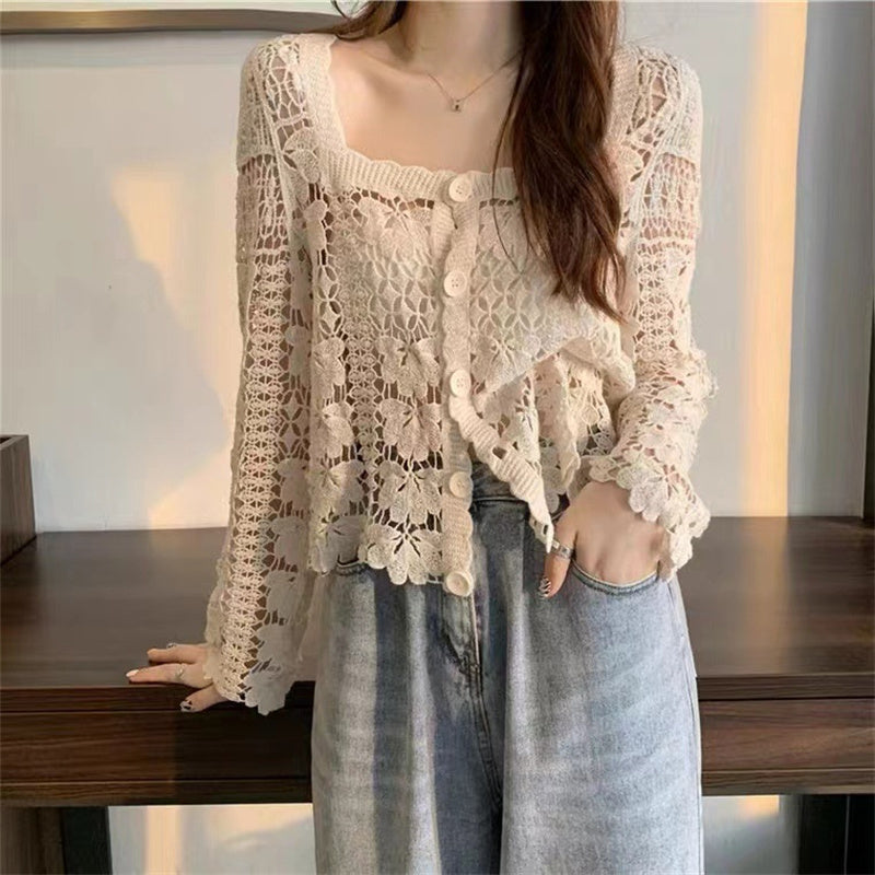 🍁New for autumn✨Crochet Lace Button-Down Cardigan