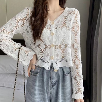 🍁New for autumn✨Crochet Lace Button-Down Cardigan