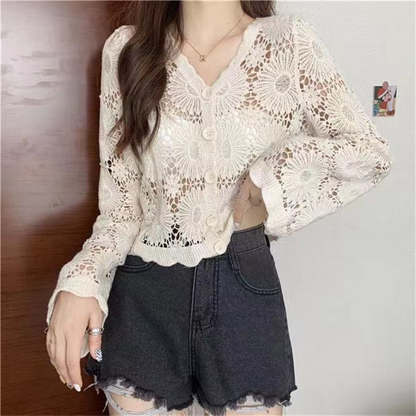 🍁New for autumn✨Crochet Lace Button-Down Cardigan