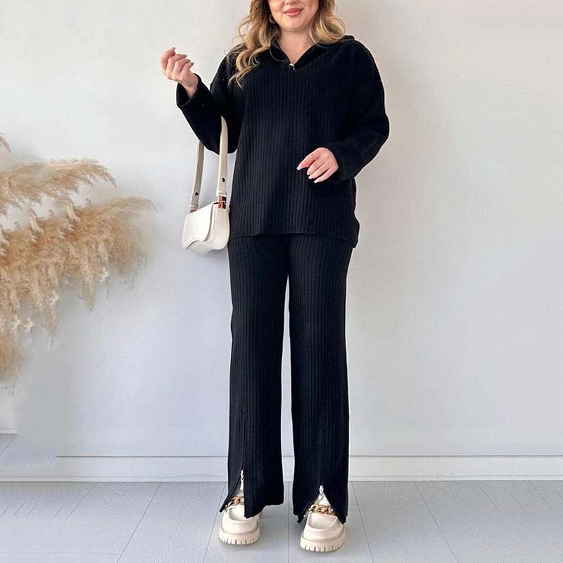 🎉Black Friday - Early Bird Price🎁Women's Cozy Ribbed Knit Two-Piece Set with Slit-Leg Pants