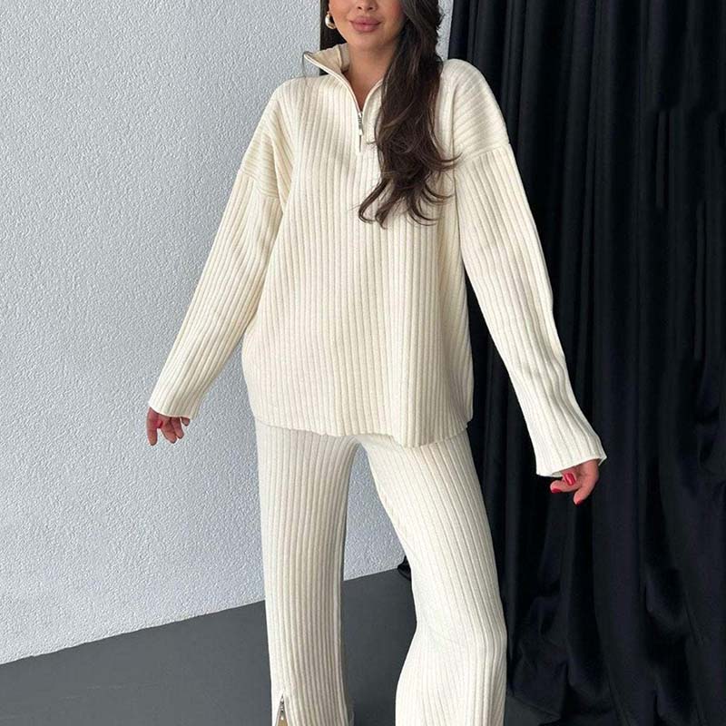 🎉Black Friday - Early Bird Price🎁Women's Cozy Ribbed Knit Two-Piece Set with Slit-Leg Pants