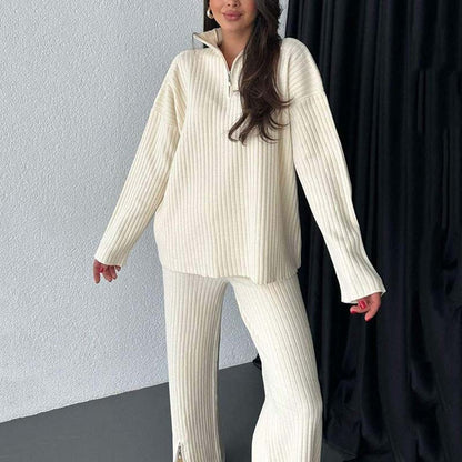 🎉Black Friday - Early Bird Price🎁Women's Cozy Ribbed Knit Two-Piece Set with Slit-Leg Pants
