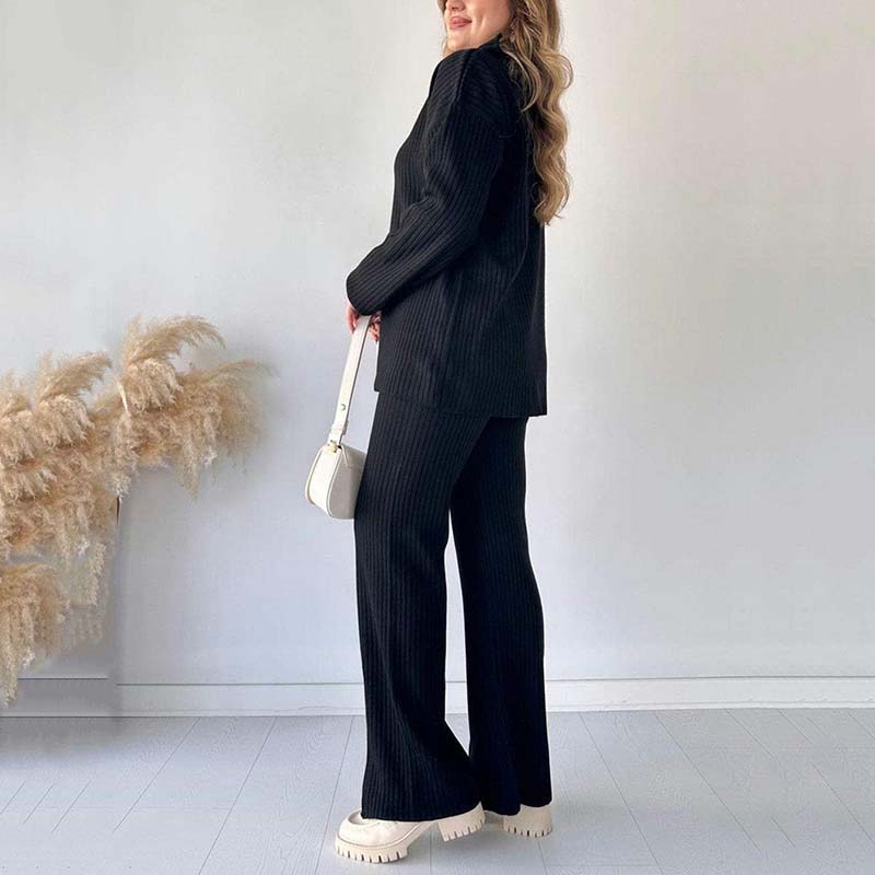 🎉Black Friday - Early Bird Price🎁Women's Cozy Ribbed Knit Two-Piece Set with Slit-Leg Pants