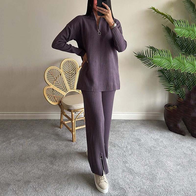 🎉Black Friday - Early Bird Price🎁Women's Cozy Ribbed Knit Two-Piece Set with Slit-Leg Pants