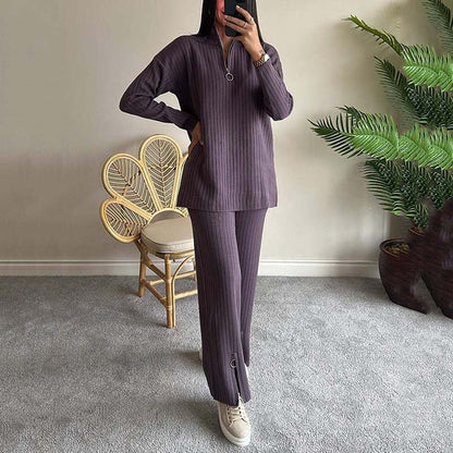 🎉Black Friday - Early Bird Price🎁Women's Cozy Ribbed Knit Two-Piece Set with Slit-Leg Pants