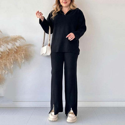 🎉Black Friday - Early Bird Price🎁Women's Cozy Ribbed Knit Two-Piece Set with Slit-Leg Pants