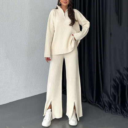 🎉Black Friday - Early Bird Price🎁Women's Cozy Ribbed Knit Two-Piece Set with Slit-Leg Pants