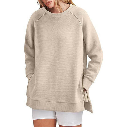 Loose-Fitting Long-Sleeved Sweatshirt with Side Zippers