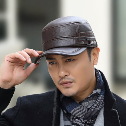 🔥Black Friday Sales - 49% OFF🔥PU Leather Flat Top Warm Baseball Cap