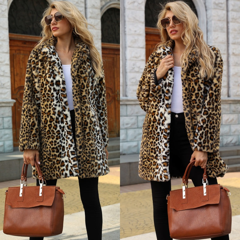 ☃️Warm Winter Series-𝑵𝒐.6 💖Women's Fashion Leopard Print Warm Faux Fur Mid-Length Coat