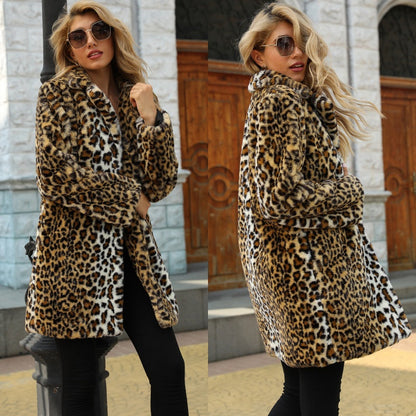 ☃️Warm Winter Series-𝑵𝒐.6 💖Women's Fashion Leopard Print Warm Faux Fur Mid-Length Coat