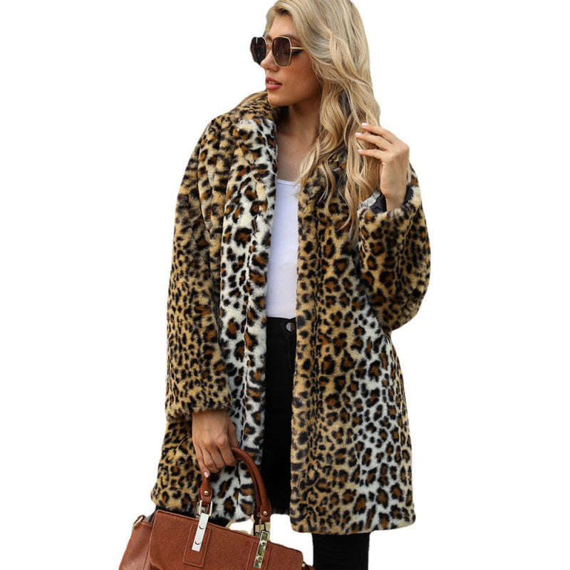 ☃️Warm Winter Series-𝑵𝒐.6 💖Women's Fashion Leopard Print Warm Faux Fur Mid-Length Coat