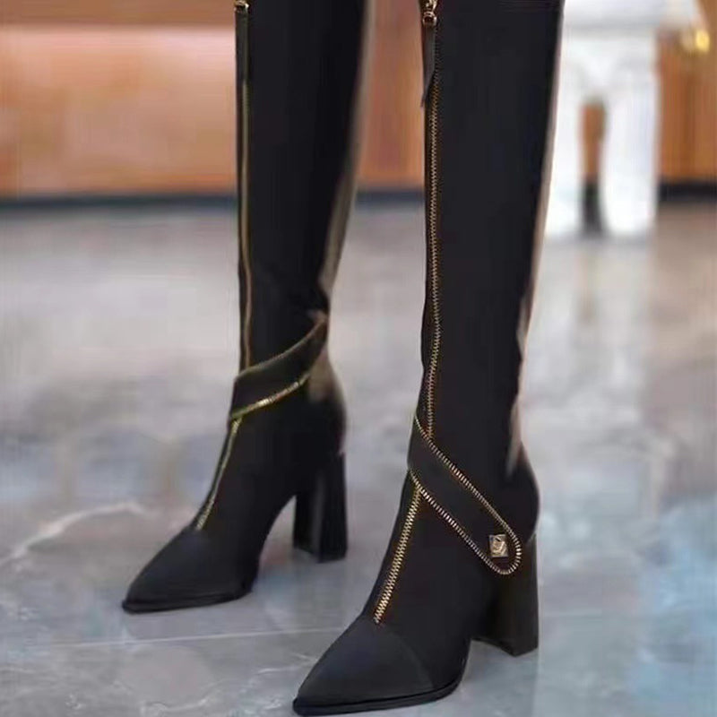 🖤Black Friday Sale:52% OFF🔥Pointed Toe Chunky Heel Knee High Boots