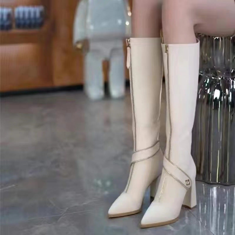 🖤Black Friday Sale:52% OFF🔥Pointed Toe Chunky Heel Knee High Boots