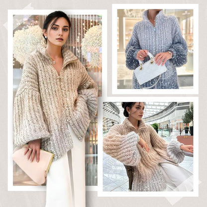 🎉Black Friday Series💖Fashion Sequin Full-Zipper Knit Sweater for Women