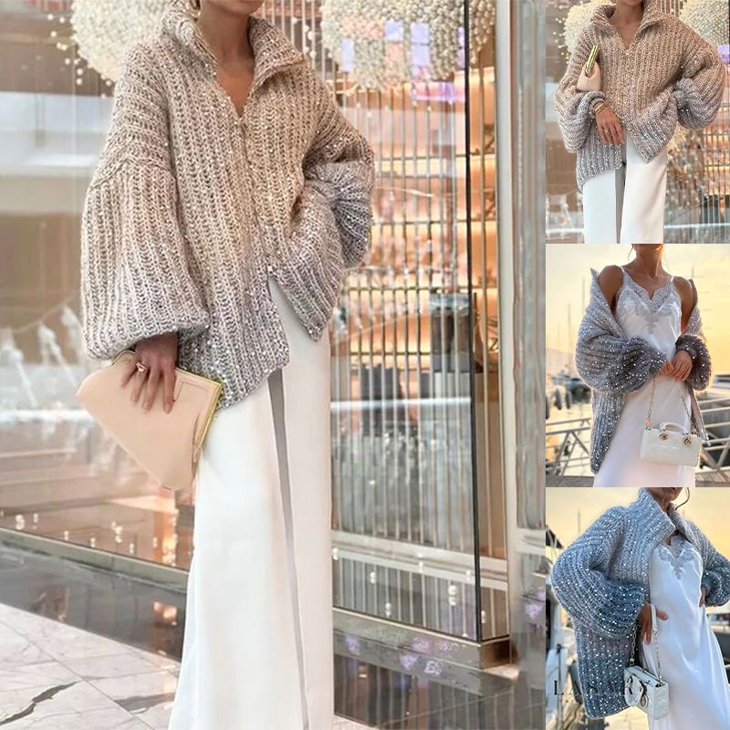 🎉Black Friday Series💖Fashion Sequin Full-Zipper Knit Sweater for Women