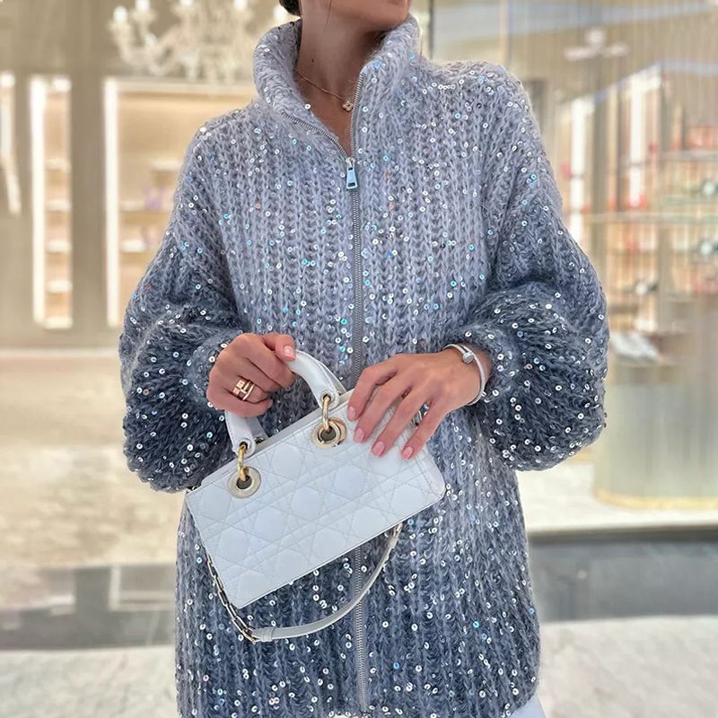 🎉Black Friday Series💖Fashion Sequin Full-Zipper Knit Sweater for Women